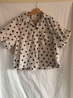 Anthropologie x Maeve  Black Polka Dot Button-Up Top on Cream